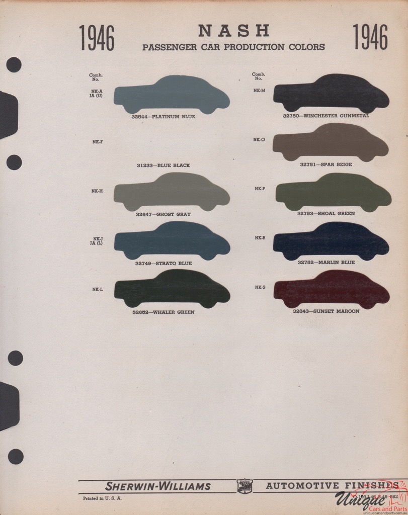1946 Nash Paint Charts Williams 1